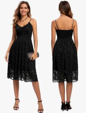 Black Lace Strappy V Neck Midi Dress Whimsigoth Whimsical Dark Romance Goth AHS
